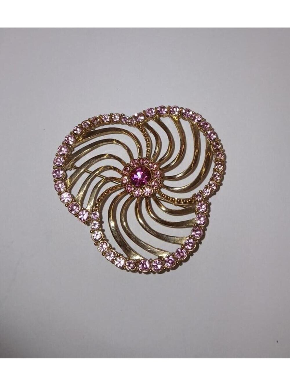 Liz Claiborne Gold Tone Pink Rhinestone Brooch Pin